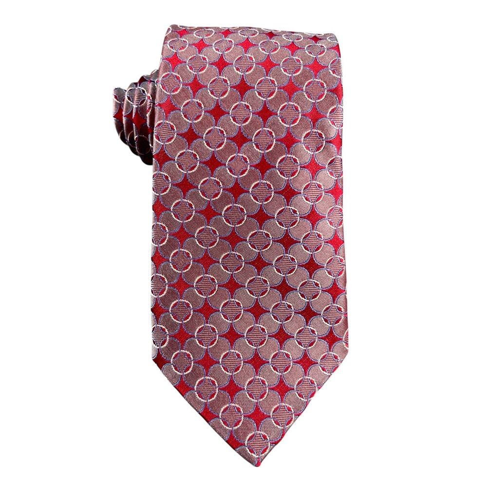 Jhan Barnes Men's Necktie‎ 100% Silk Designer 3"x 57" Red Burgundy Geometric Tie